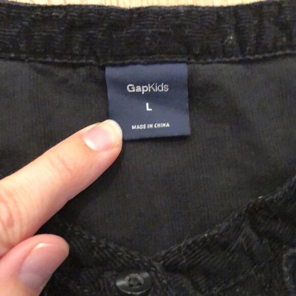 GapKids Black Corduroy Dress with Pocket Detail and Ruffles with Front Buttons - Picture 3 of 7